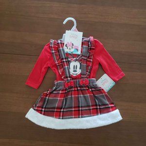 NWT Minnie Mouse Baby Girls’ Top Pinafore Dress & Tights Set 3-Piece, Size 0/3 M